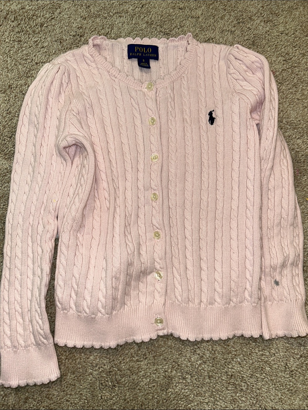 Polo by Ralph Lauren Light Pink Cable-Knit Button Cardigan